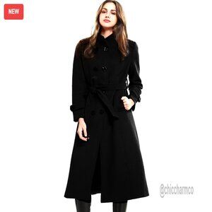 Women's Wool Trench Coat Double-Breasted Winter Jacket with Belts